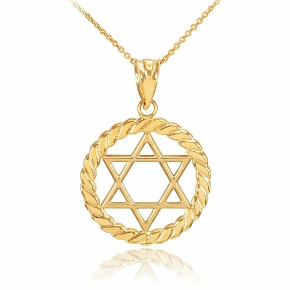 10K Gold Gold Jewish Star of David Circle Pendant - Picture 2 of 7